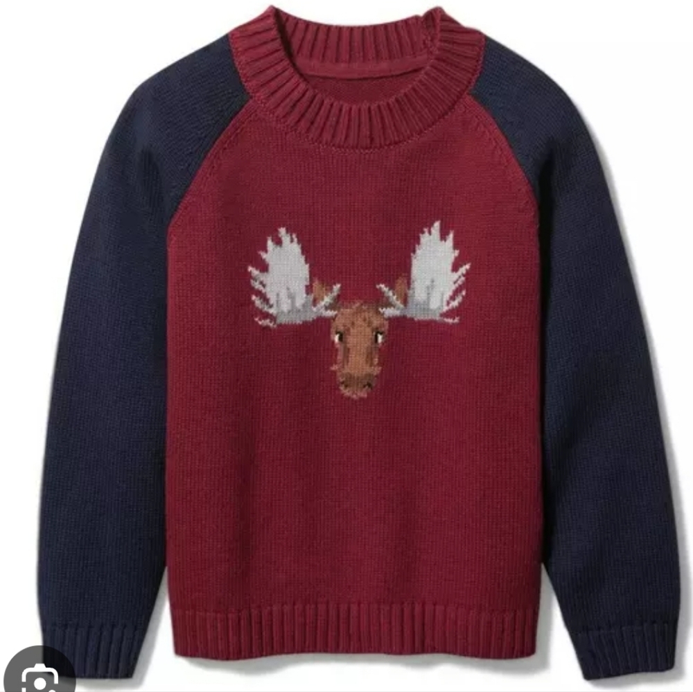 Janie And Jack Moose Sweater 12-18 Months Navy Blue Maroon